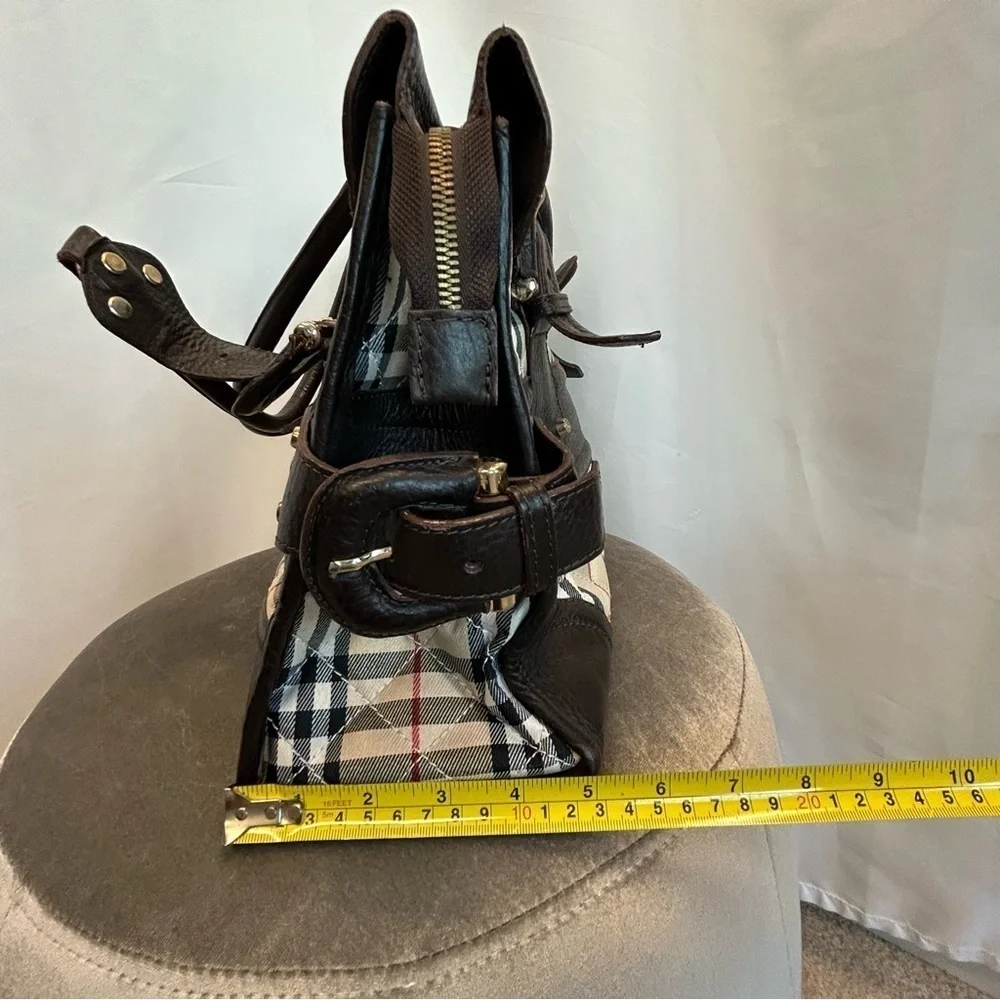 Burberry rare unique chocolate brown plaid check nova prince cloth bag purse